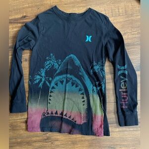 Hurley Kids Black and Teal Shark Graphic Long Sleeve Tee